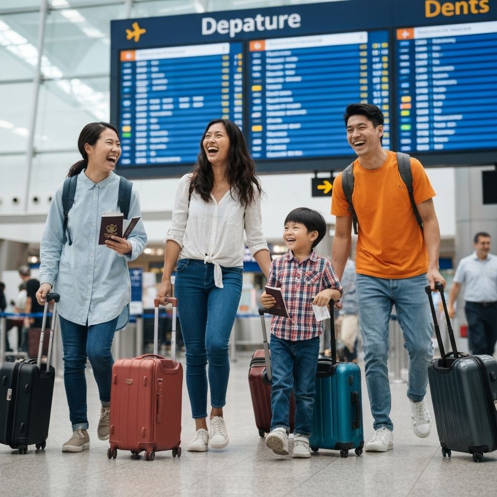 Family traveling at airport